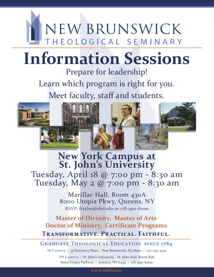 information session at our nyc campus new brunswick theological info session flyer